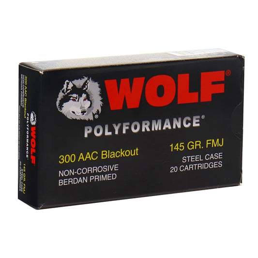 Wolf Steel Case .300 Blackout Rifle Ammo- 145 Grain | FMJ | 500rd Case