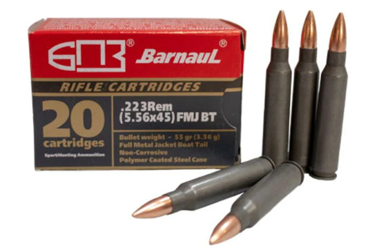 Barnaul .223 Remington Rifle Ammo - 55 Grain | FMJ-BT | Steel Casing | 500rd Case