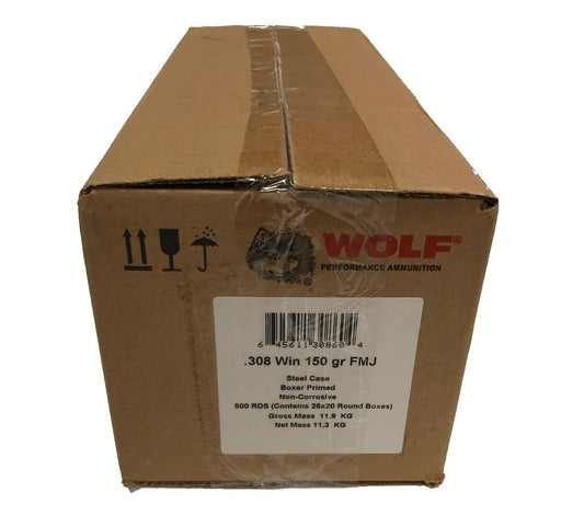 Wolf Steel Case .308Win Rifle Ammo - 150 Grain | FMJ | 500rd Case