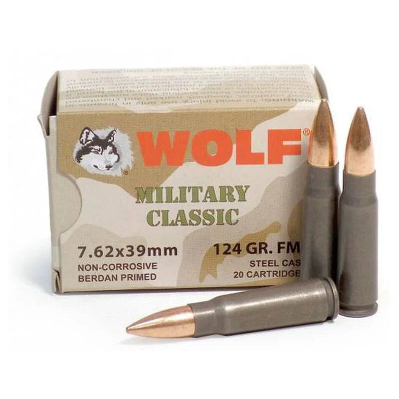 Wolf Steel Case 7.62X39mm Rifle Ammo- 124 Grain | FMJ | 1000rd Case