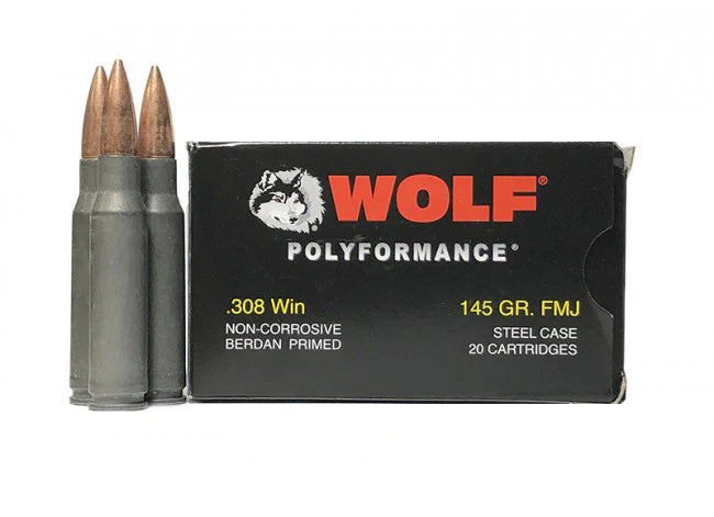 Wolf Steel Case .308 Win Rifle Ammo- 145 Grain | FMJ | 500rd Case