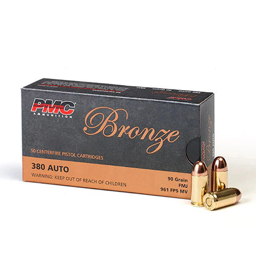 PMC Bronze .380 ACP Handgun Ammo - 90 Grain | FMJ (50 Round Box)