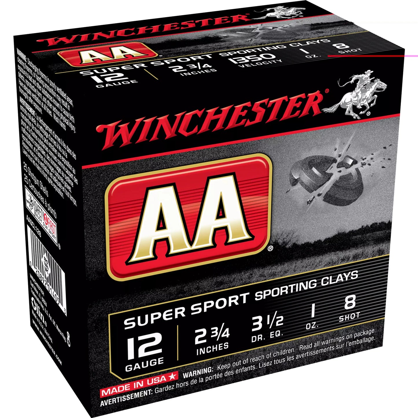 Winchester Ammunition, AA Supersport Sporting Clay, 12 Gauge 2.75", #8, 1 oz, 3 1/2 Dram  (25 Round Box)