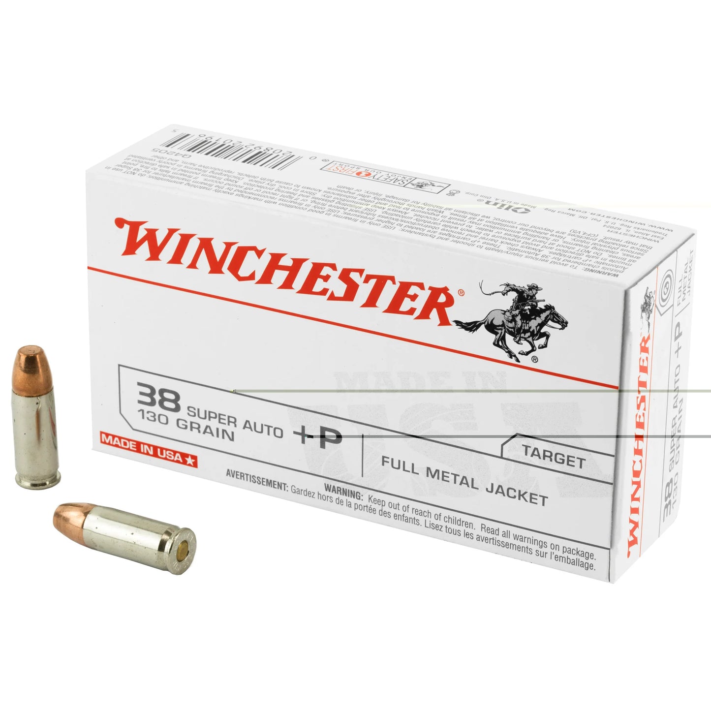 Winchester Ammunition, USA, 38 Super +P, 130 Grain | FMJ |  (50 Round Box)