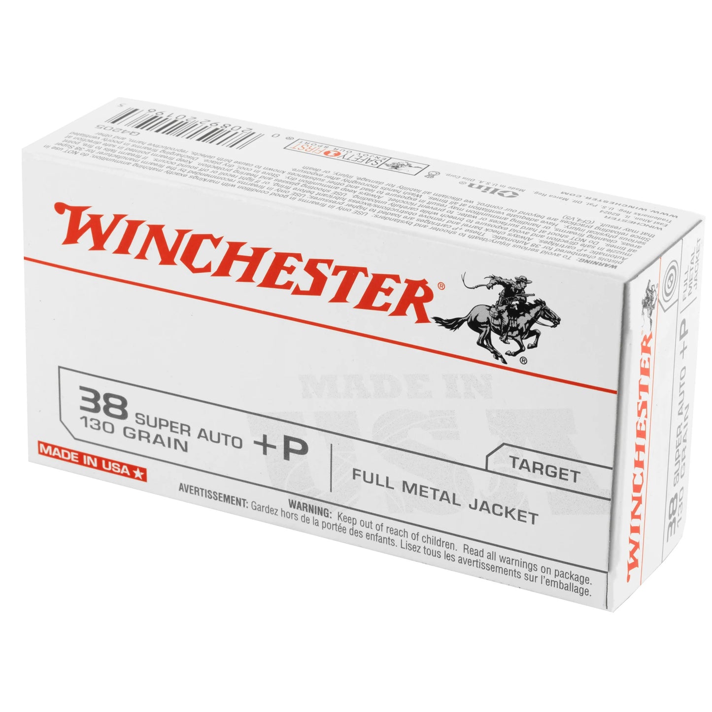 Winchester Ammunition, USA, 38 Super +P, 130 Grain | FMJ |  (50 Round Box)