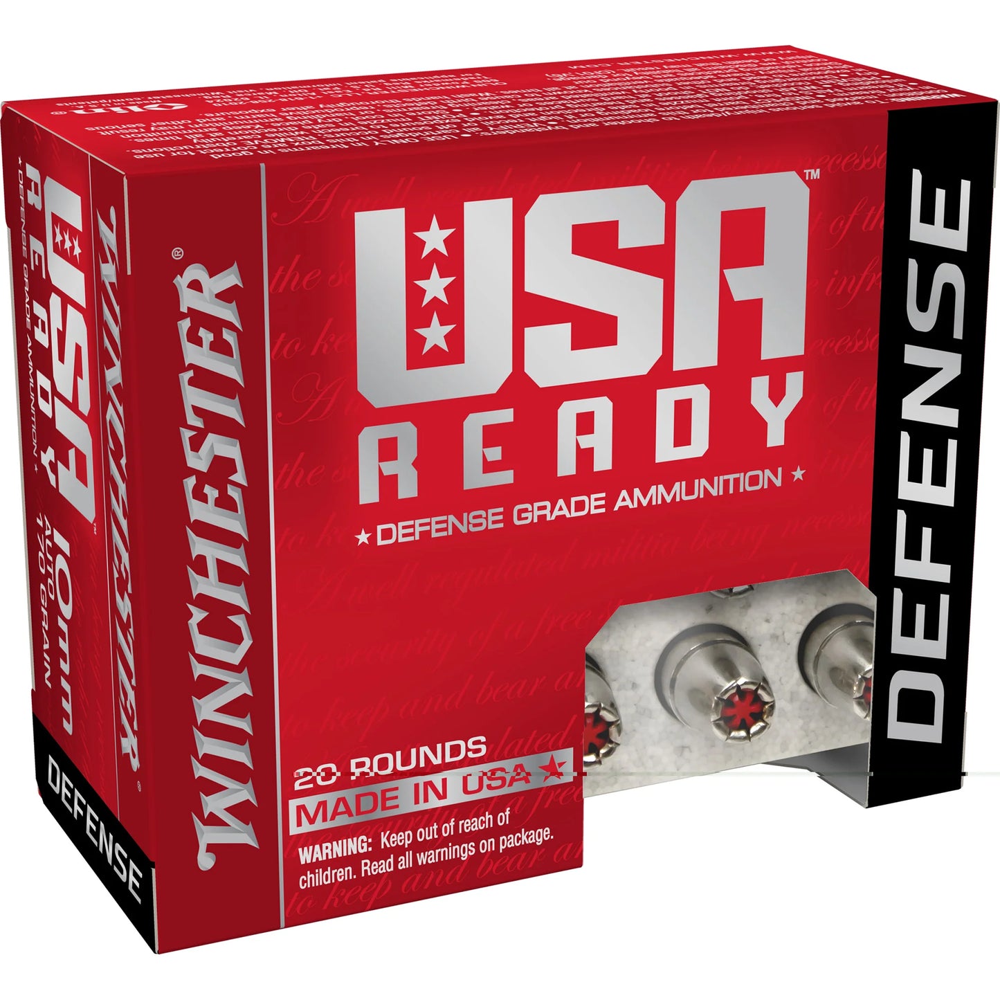 Winchester Ammunition, USA READY DEFENSE HEX VENT, 10MM, 170 Grain, Hollow Point  (20 Round Box)