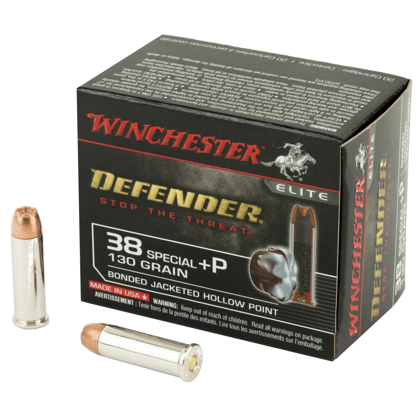 Winchester Ammunition, Defender, Supreme Elite, 38 Special, +P 130 Grain | BJHP | PDX1,  (20 Round Box)