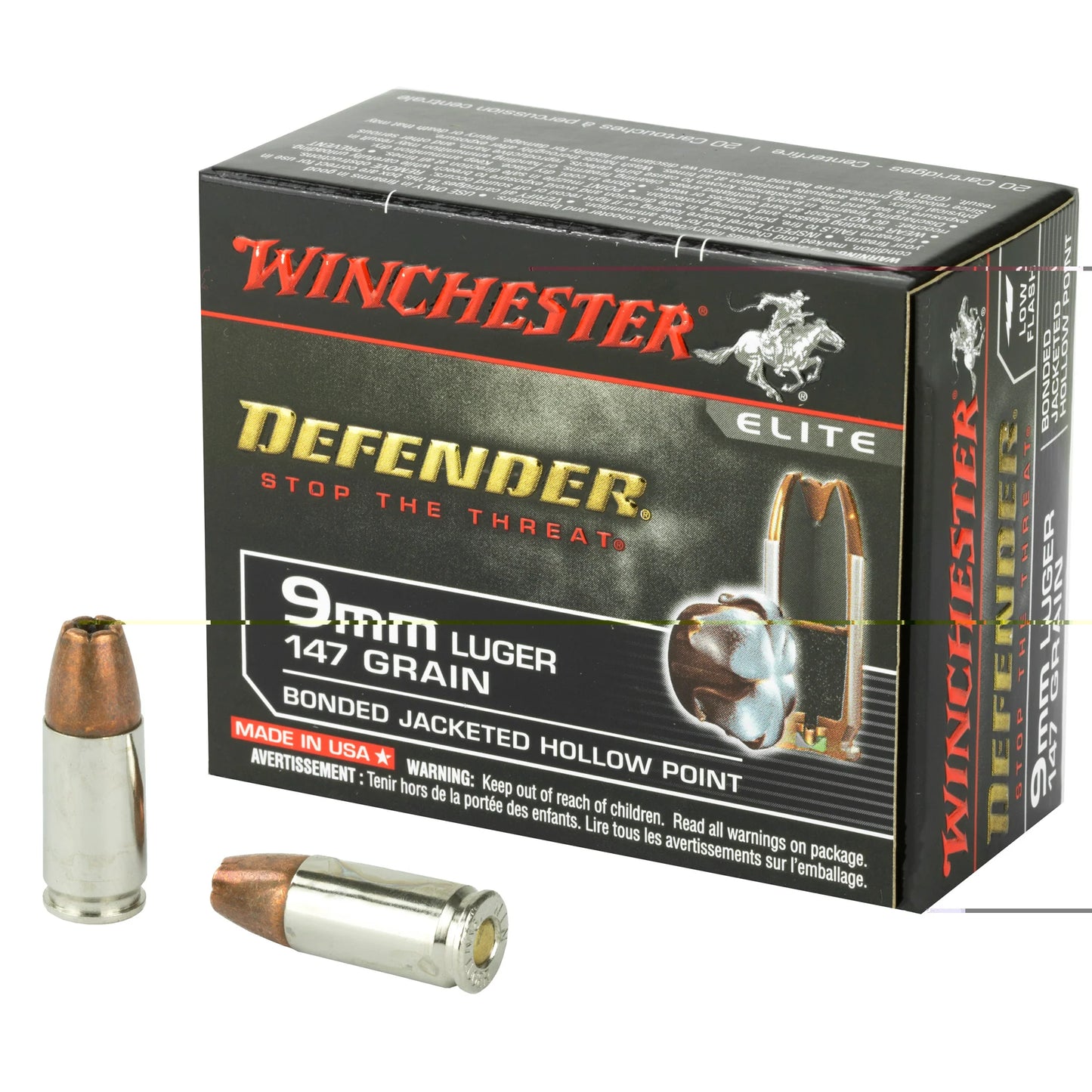 Winchester Ammunition, Defender, 9MM, 147 Grain, PDX1 | BJHP |  (20 Round Box)