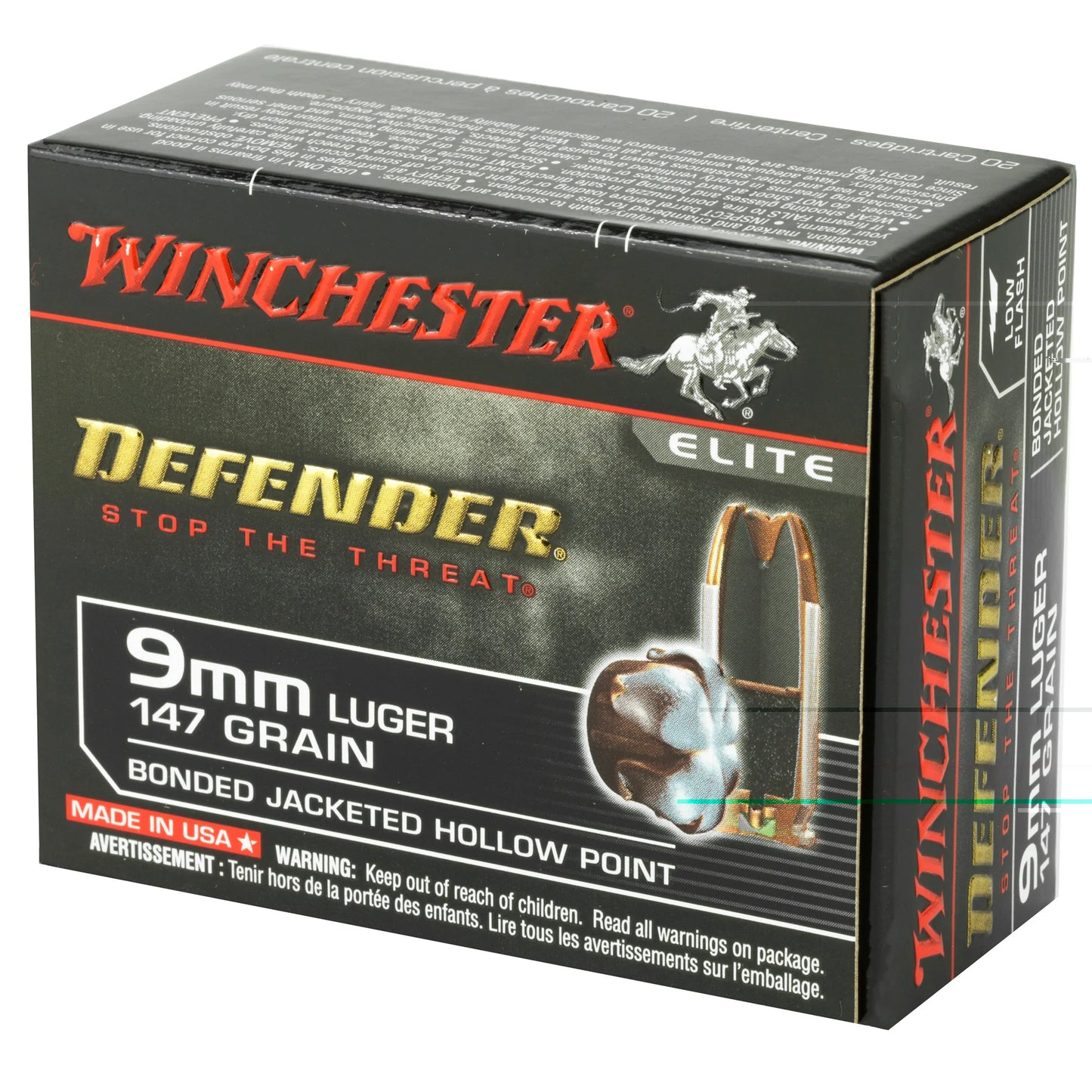 Winchester Ammunition, Defender, 9MM, 147 Grain, PDX1 | BJHP |  (20 Round Box)