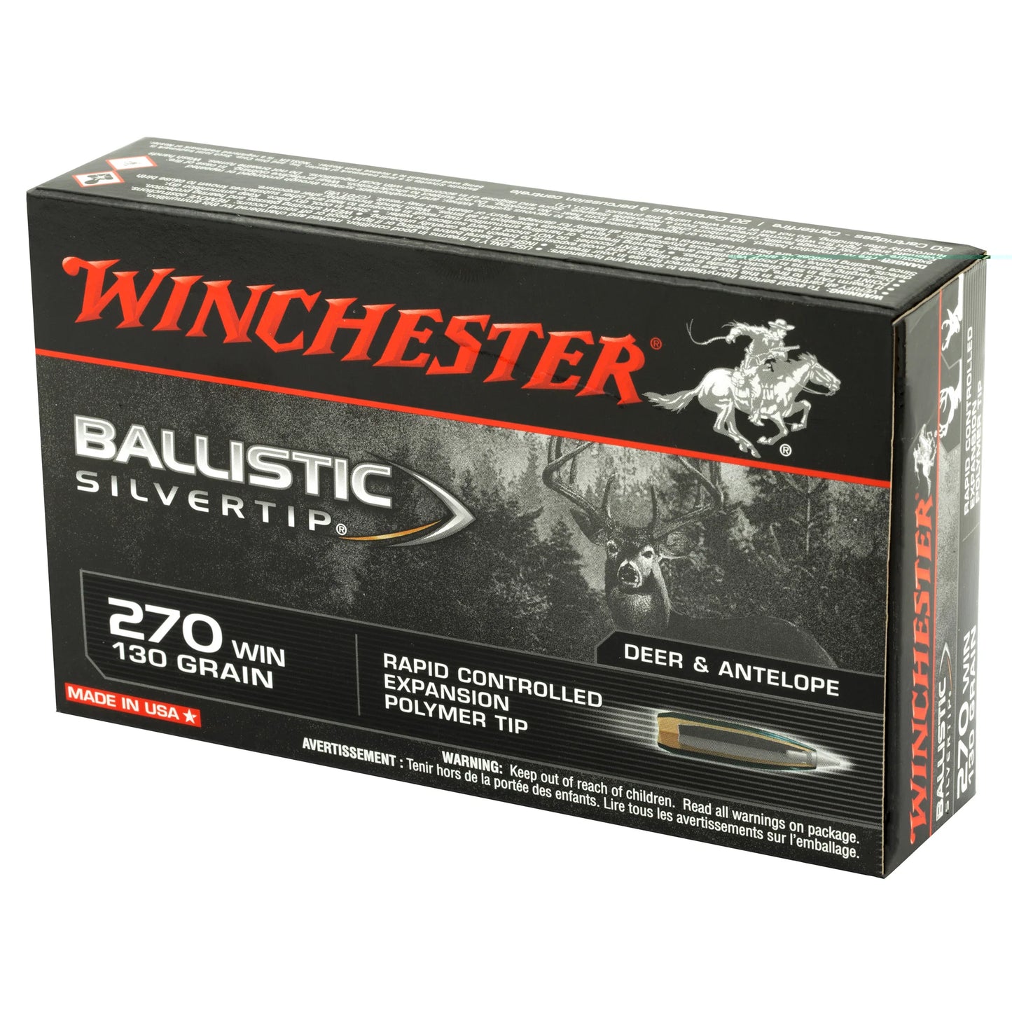 Winchester Ammunition, Ballistic Silvertip, 270 Win, 130 Grain  (20 Round Box)