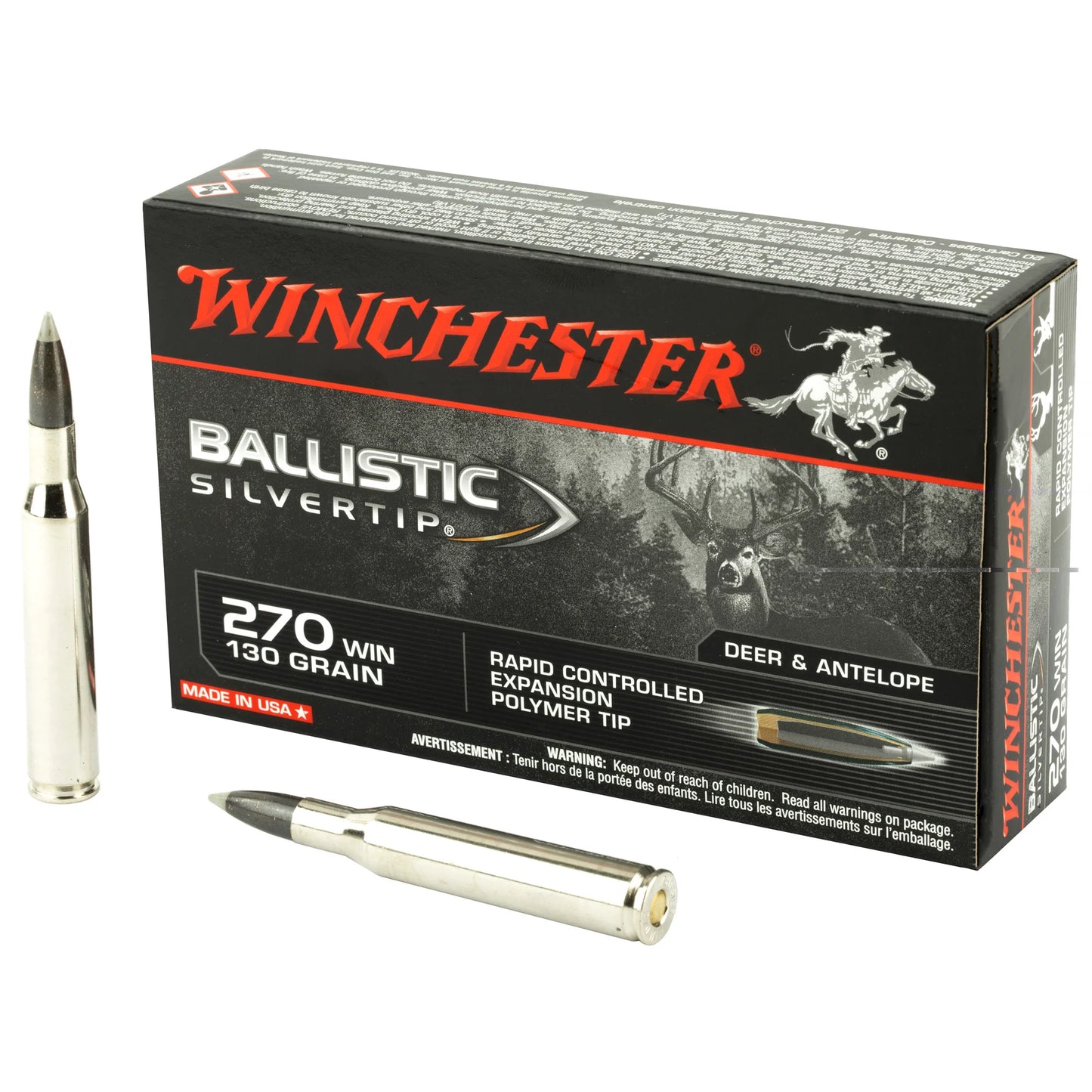 Winchester Ammunition, Ballistic Silvertip, 270 Win, 130 Grain  (20 Round Box)