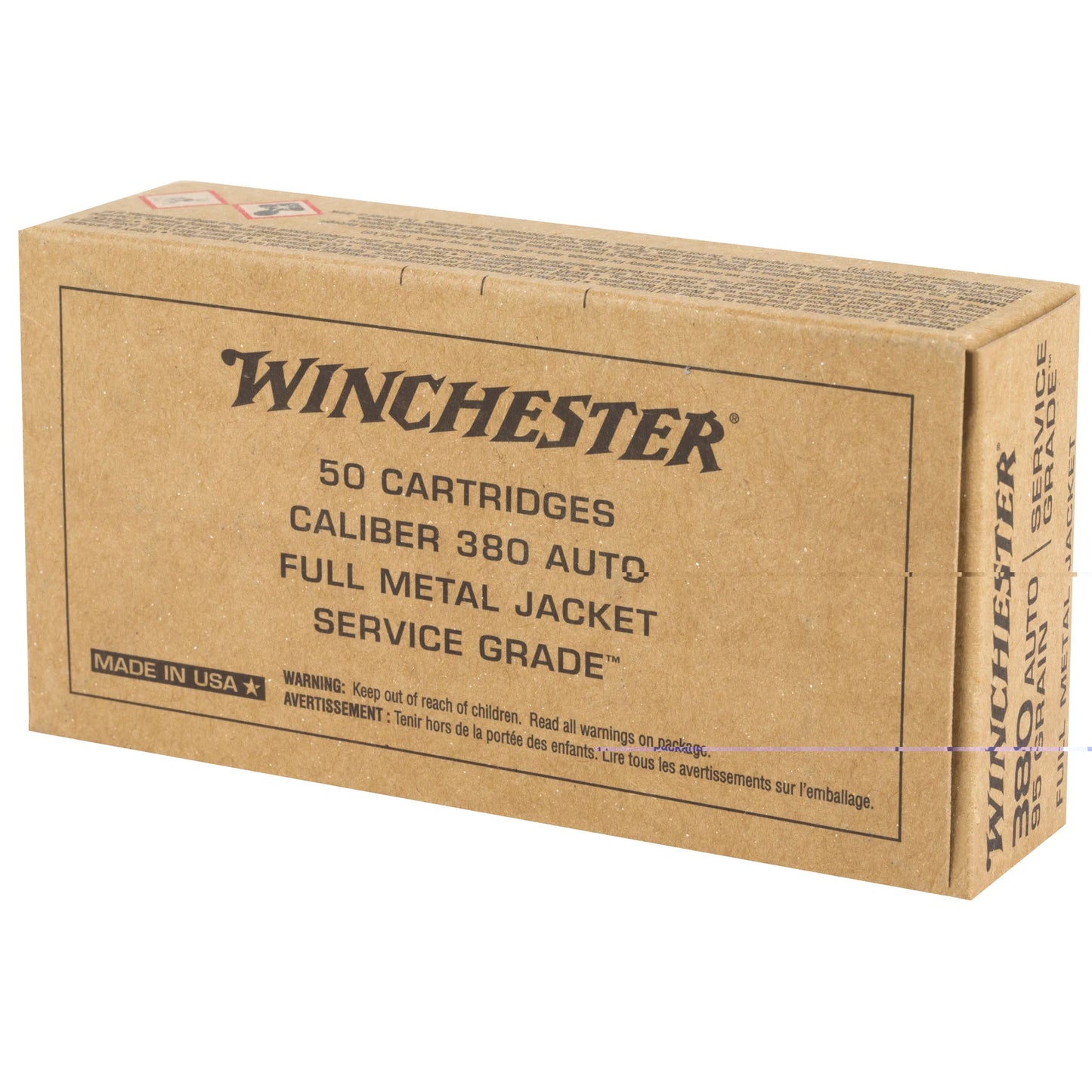 Winchester Ammunition, Service Grade, 380 ACP, 95 Grain | FMJ |  (50 Round Box)