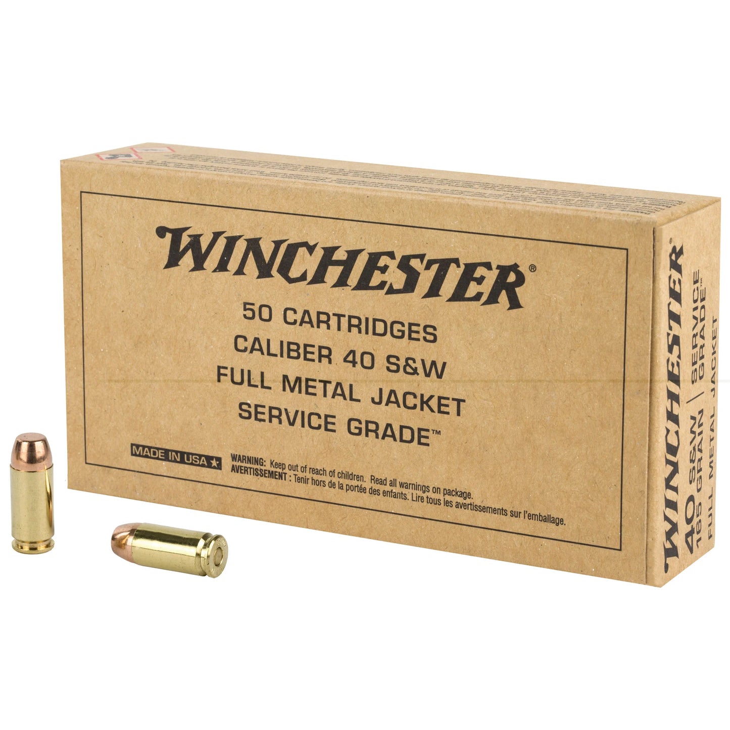 Winchester Ammunition, Service Grade, 40 S&W, 165 Grain | FMJ |  (50 Round Box)