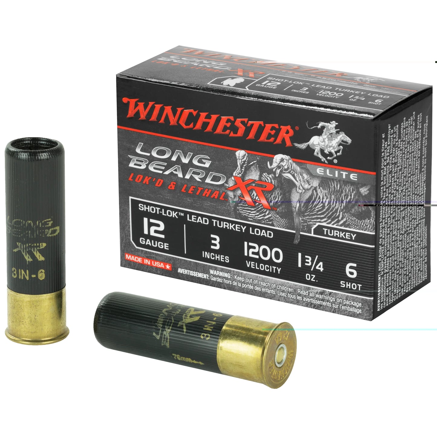 Winchester Ammunition, Long Beard XR, 12 Gauge, 3" Chamber, #6, 1.75 oz, Shotshell Shot-Lok with Lead Shot  (10 Round Box)