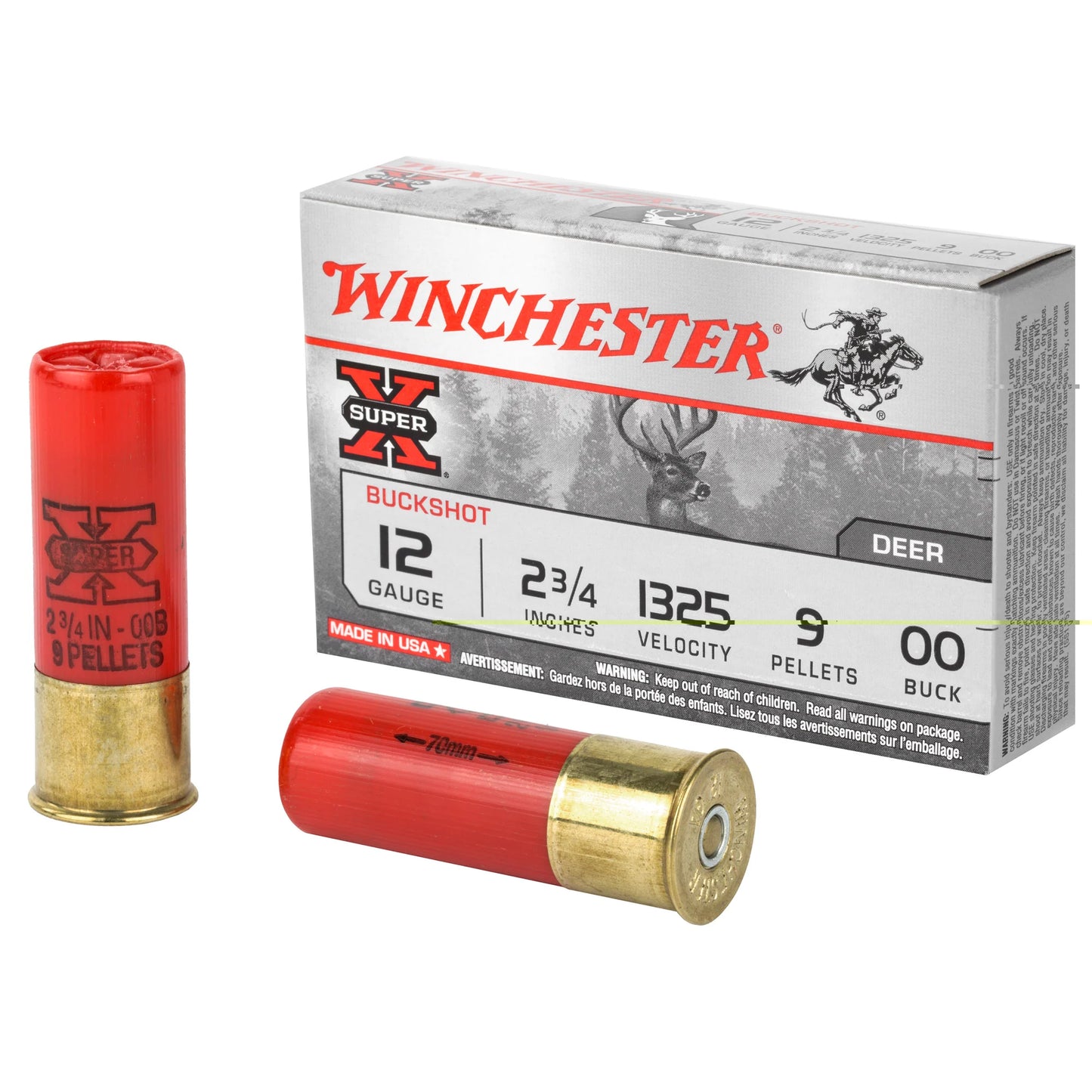 Winchester Ammunition, Super-X, 12 Gauge, 2.75", 00 Buck, Buckshot, 9 Pellets  (5 Round Box)