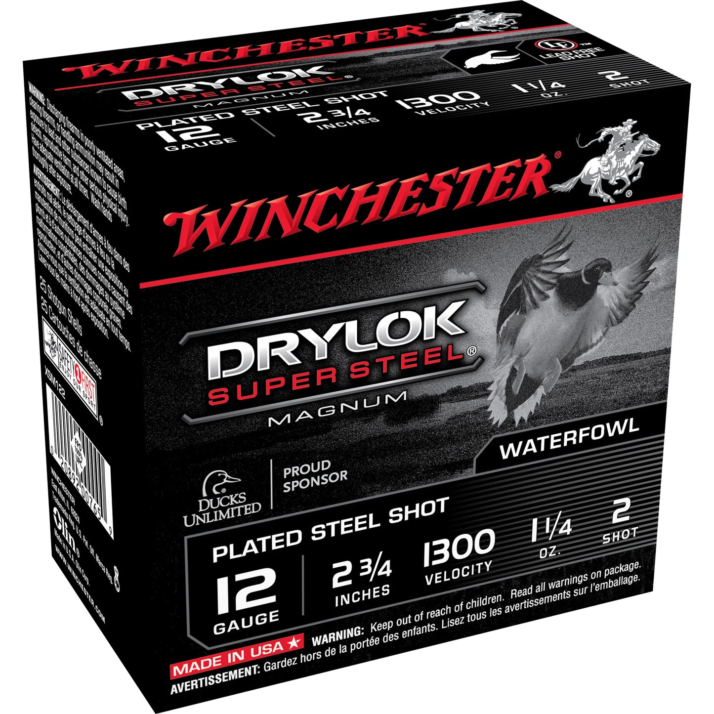 Winchester Ammunition, DRYLOK SUPER STEEL, 12 Gauge 2.75", 1-1/4 OZ, #2, Steel Shot   (25 Round Box)