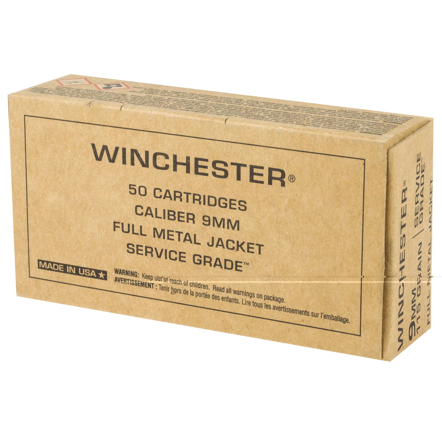 Winchester Ammunition, Service Grade, 9MM, 115 Grain | FMJ |  (50 Round Box)