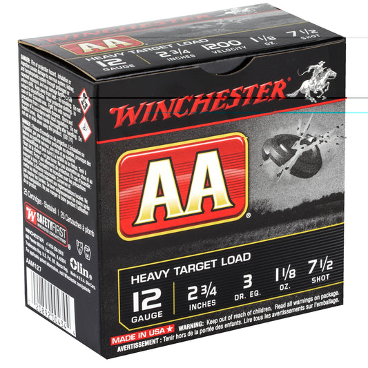 Winchester Ammunition, AA Heavy Target Load, 12 Gauge, 2.75", #7.5, 1 1/8 oz, Shotshell  (25 Round Box)