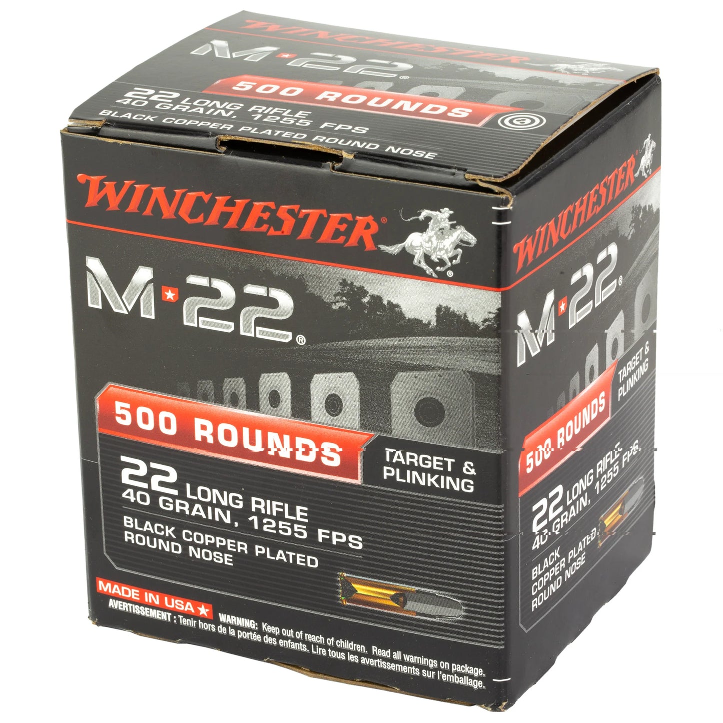 Winchester Ammunition, M22, 22LR, 40 Grain, Copper Plated Round Nose, 500 Round Box