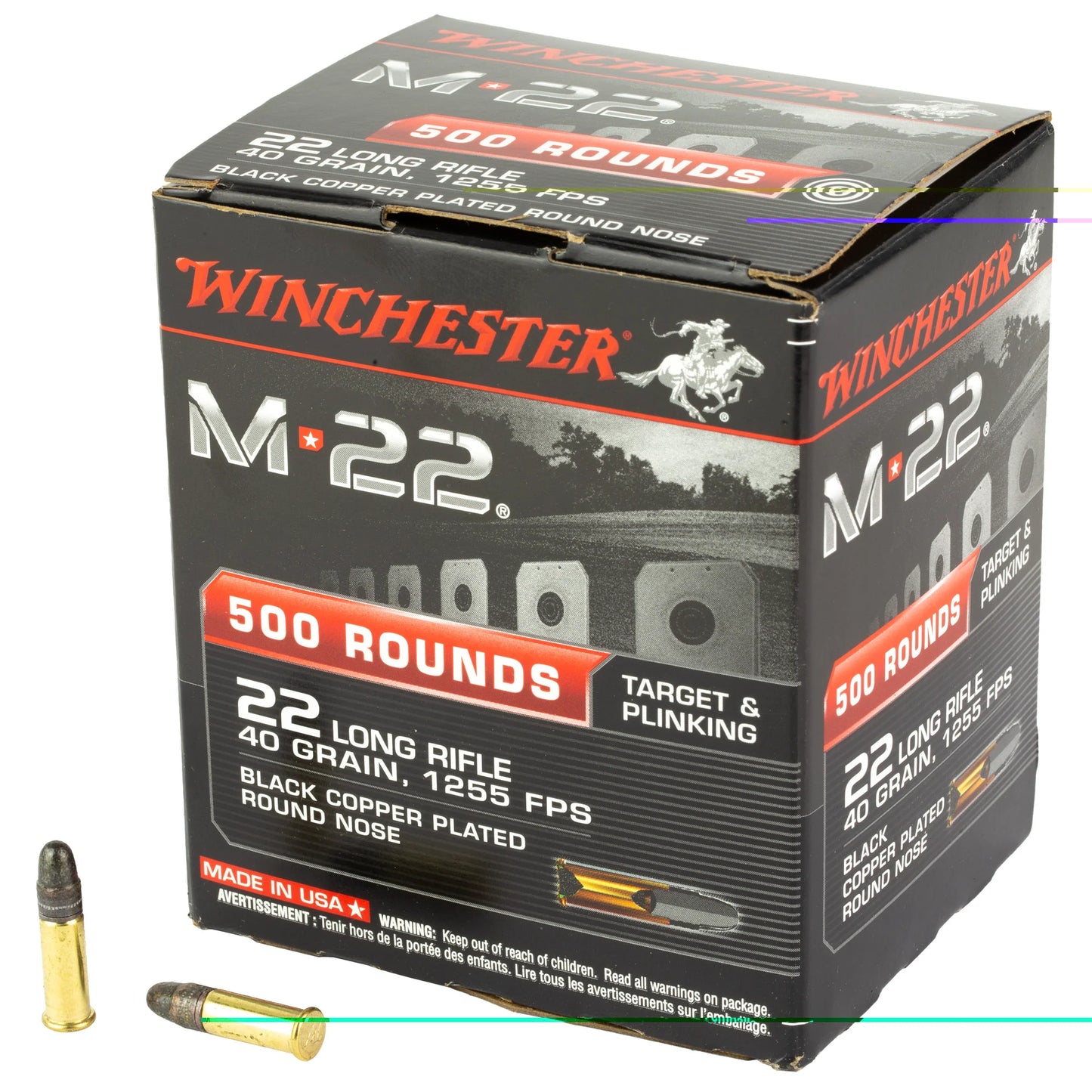 Winchester Ammunition, M22, 22LR, 40 Grain, Copper Plated Round Nose, 500 Round Box