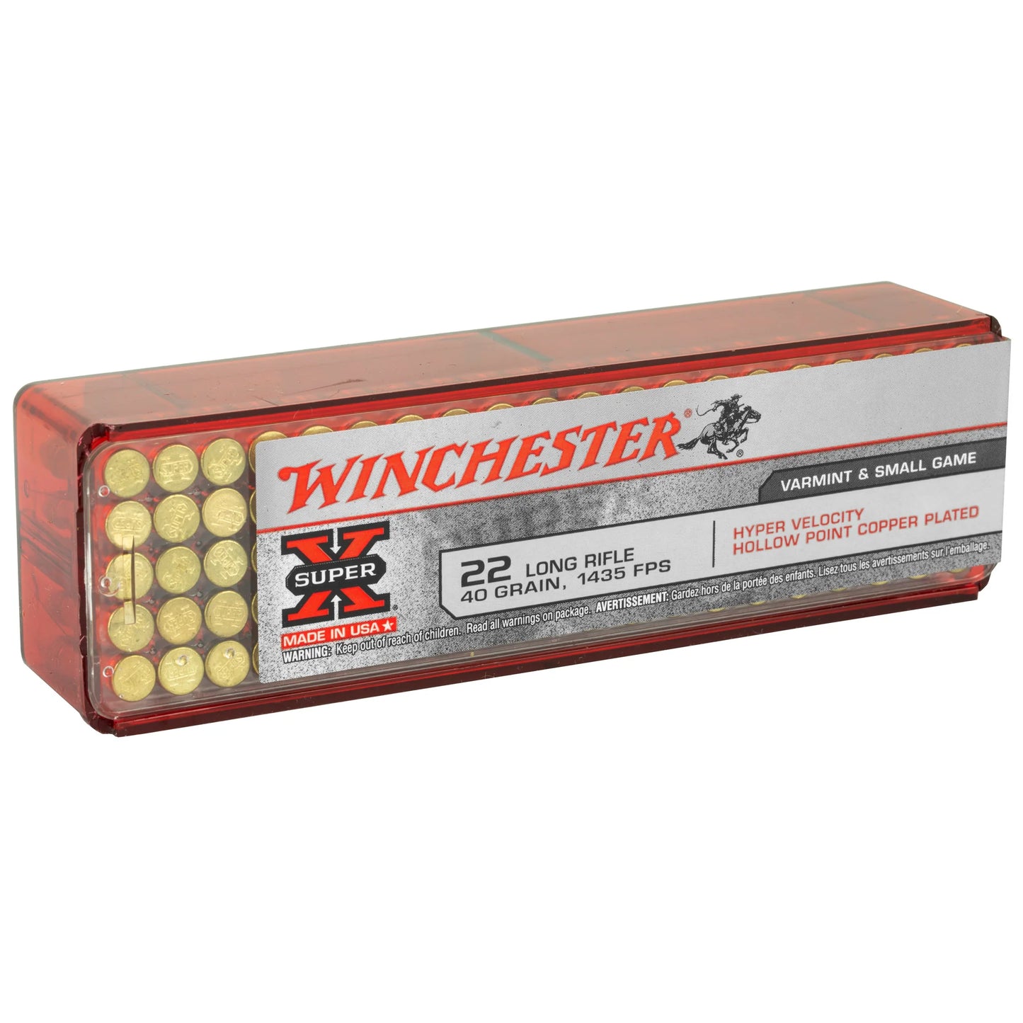 Winchester Ammunition, Hyper Velocity, 22LR, 40 Grain, Copper Plated Hollow Point, 100 Round Box