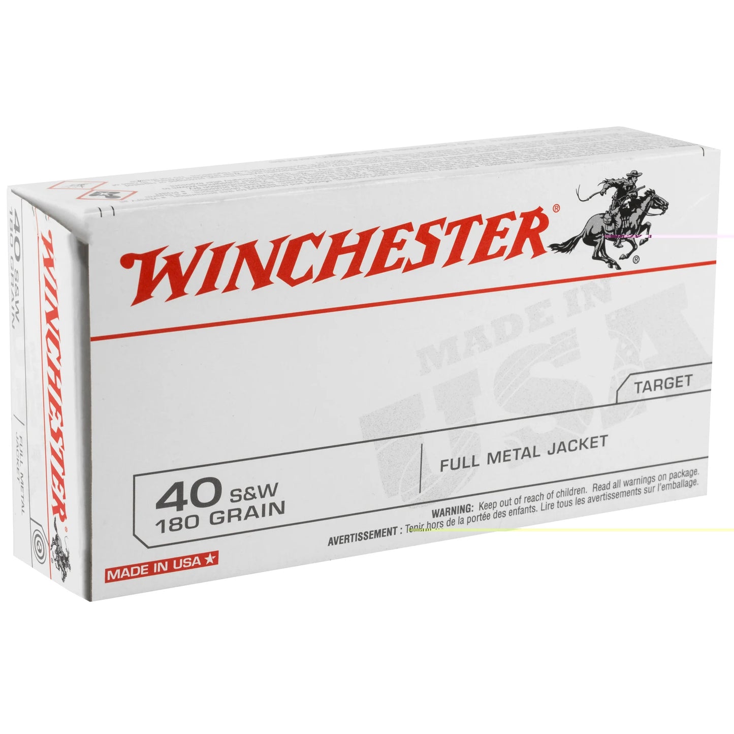 Winchester Ammunition, USA, 40 S&W, 180 Grain | FMJ |  (50 Round Box)