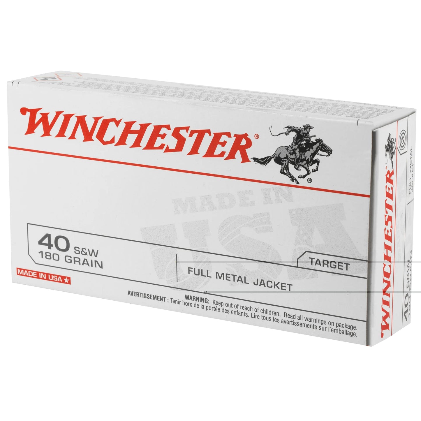 Winchester Ammunition, USA, 40 S&W, 180 Grain | FMJ |  (50 Round Box)