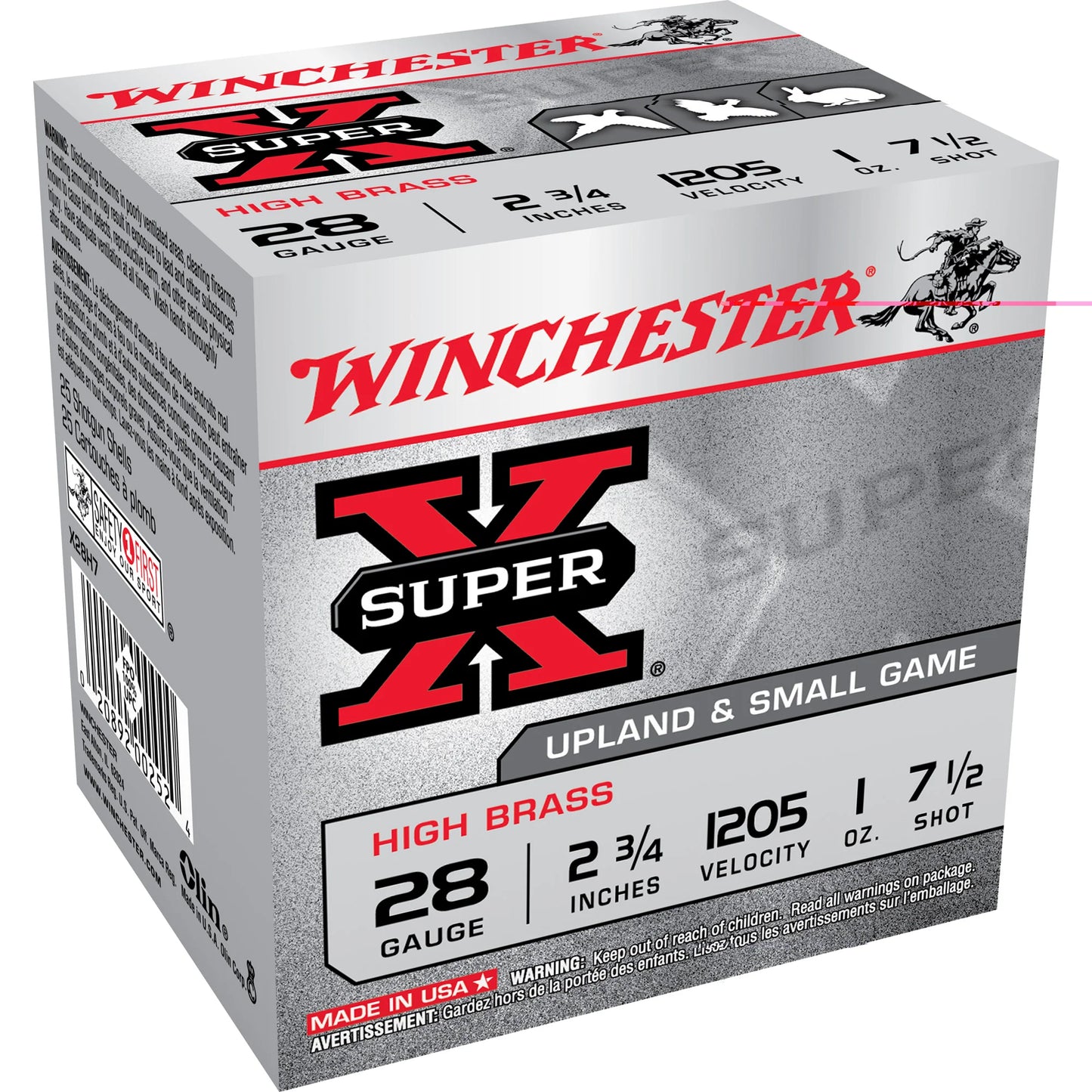 Winchester Ammunition, SUPER-X Upland, Highbrass, 28 Gauge 2.75", #7.5, 1 oz, Shotshell  (25 Round Box)