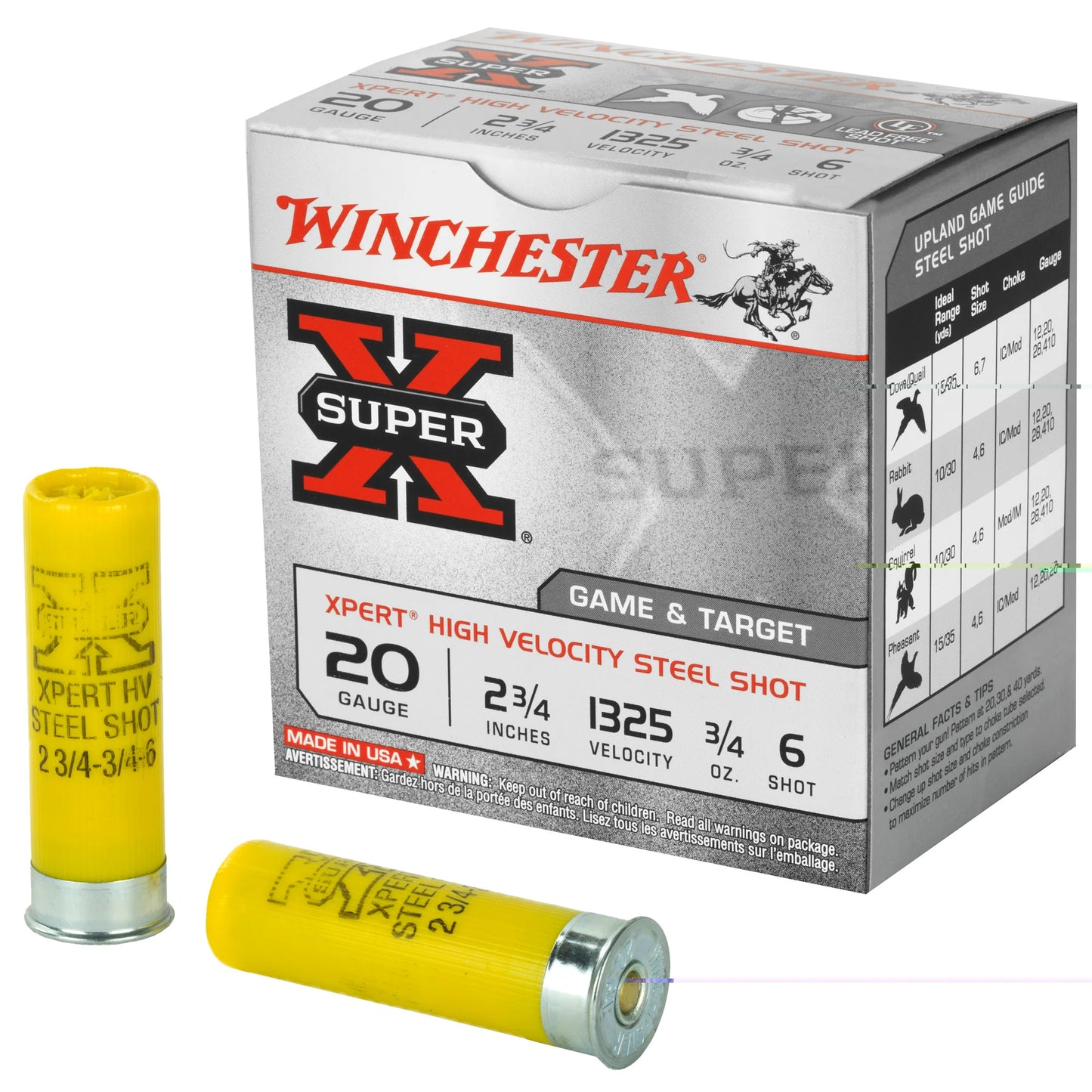 Winchester Ammunition, Xpert, 20 Gauge, 2.75", #6, 3/4 oz., Steel Shot, Lead Free  (25 Round Box)