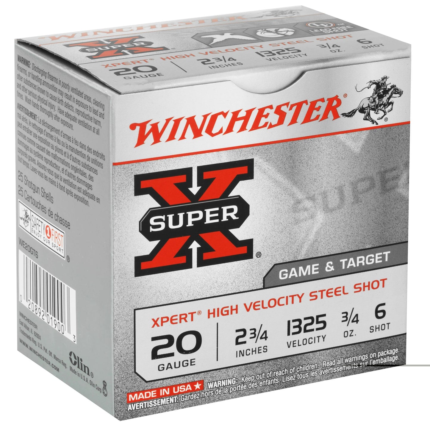 Winchester Ammunition, Xpert, 20 Gauge, 2.75", #6, 3/4 oz., Steel Shot, Lead Free  (25 Round Box)