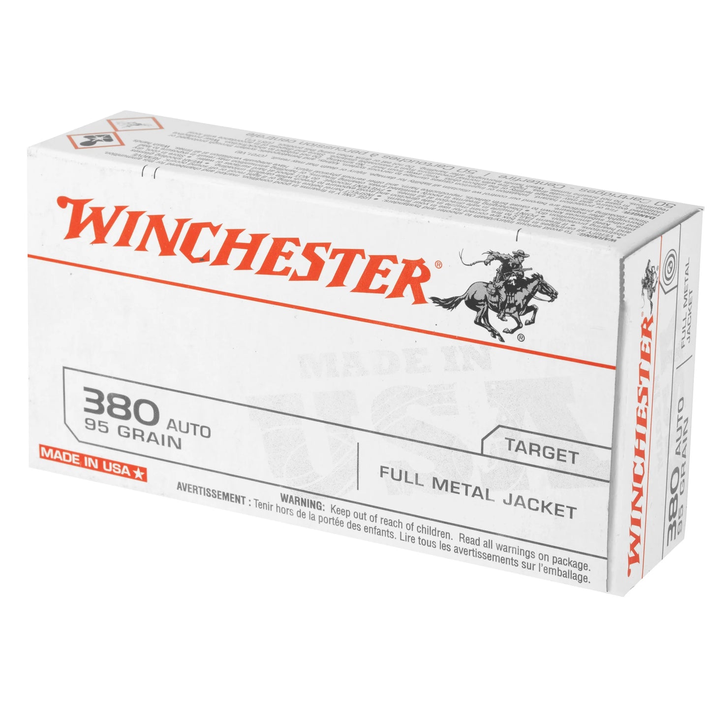 Winchester Ammunition, USA, 380 ACP, 95 Grain | FMJ |  (50 Round Box)