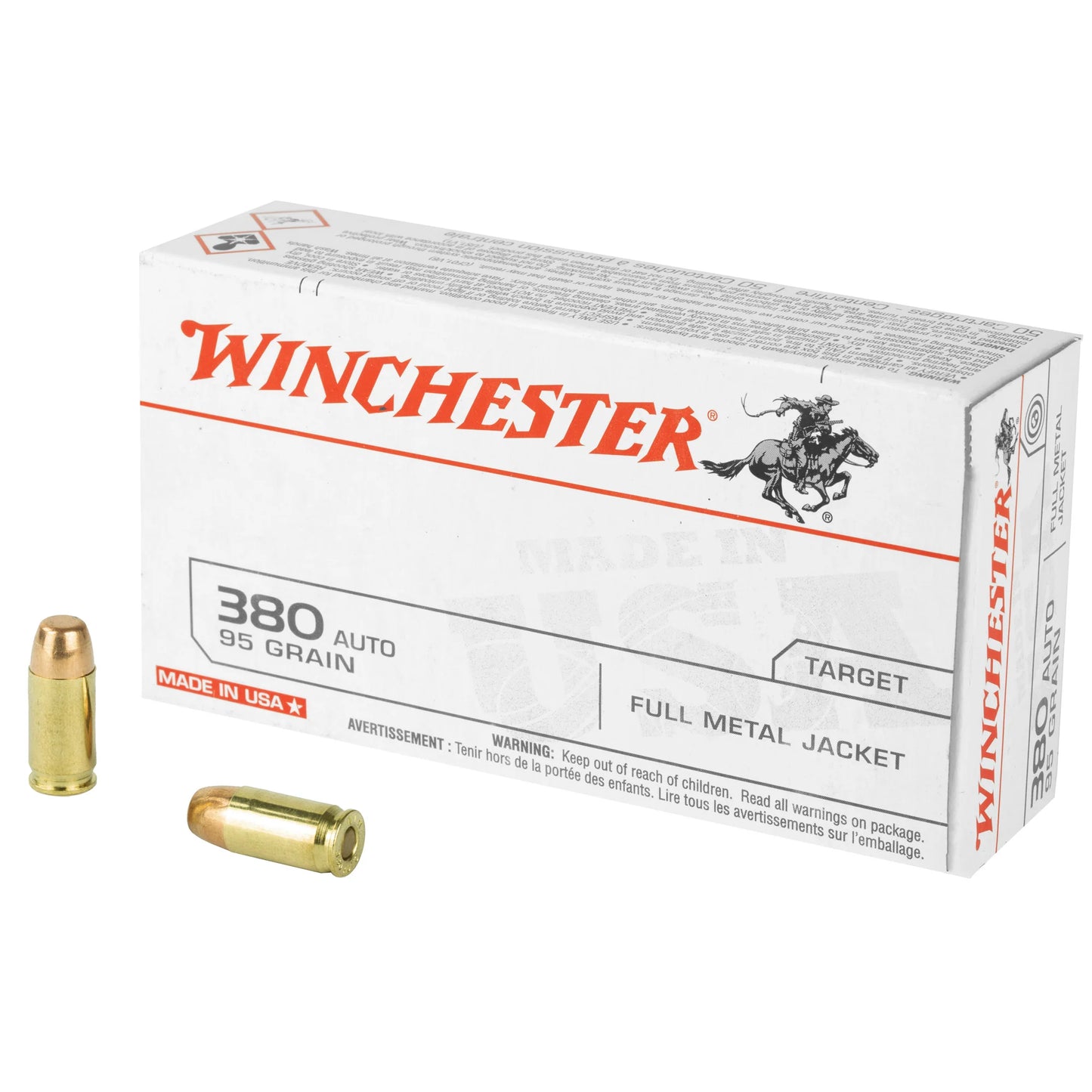 Winchester Ammunition, USA, 380 ACP, 95 Grain | FMJ |  (50 Round Box)