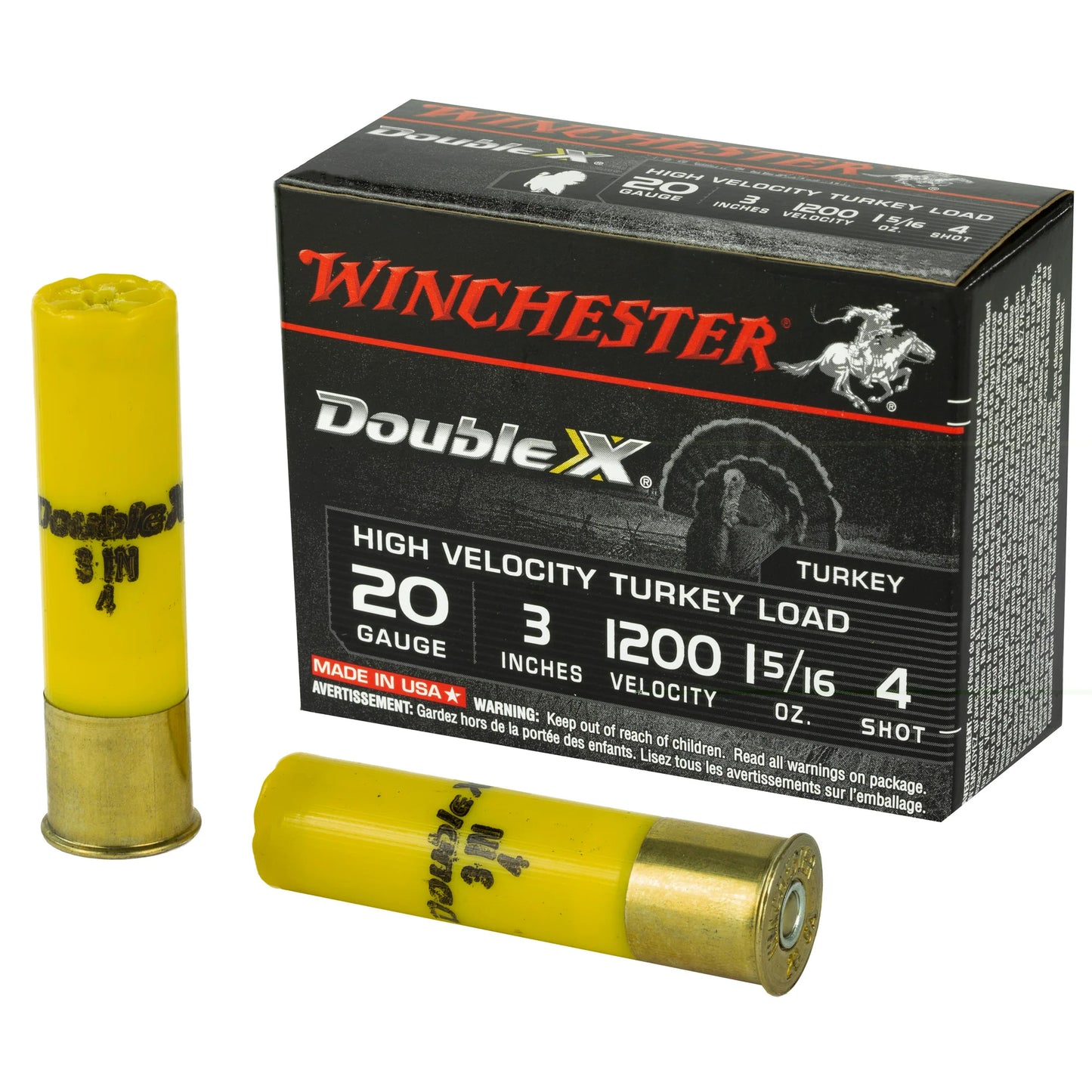 Winchester Ammunition, Double X High Velocity, Turkey, 20 Gauge, 3", #4, 1 5/16oz  (10 Round Box)