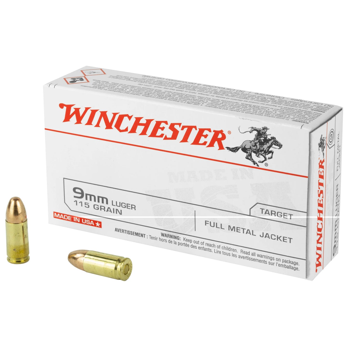 Winchester Ammunition, USA, 9MM, 115 Grain | FMJ | ( 50 Round Box)