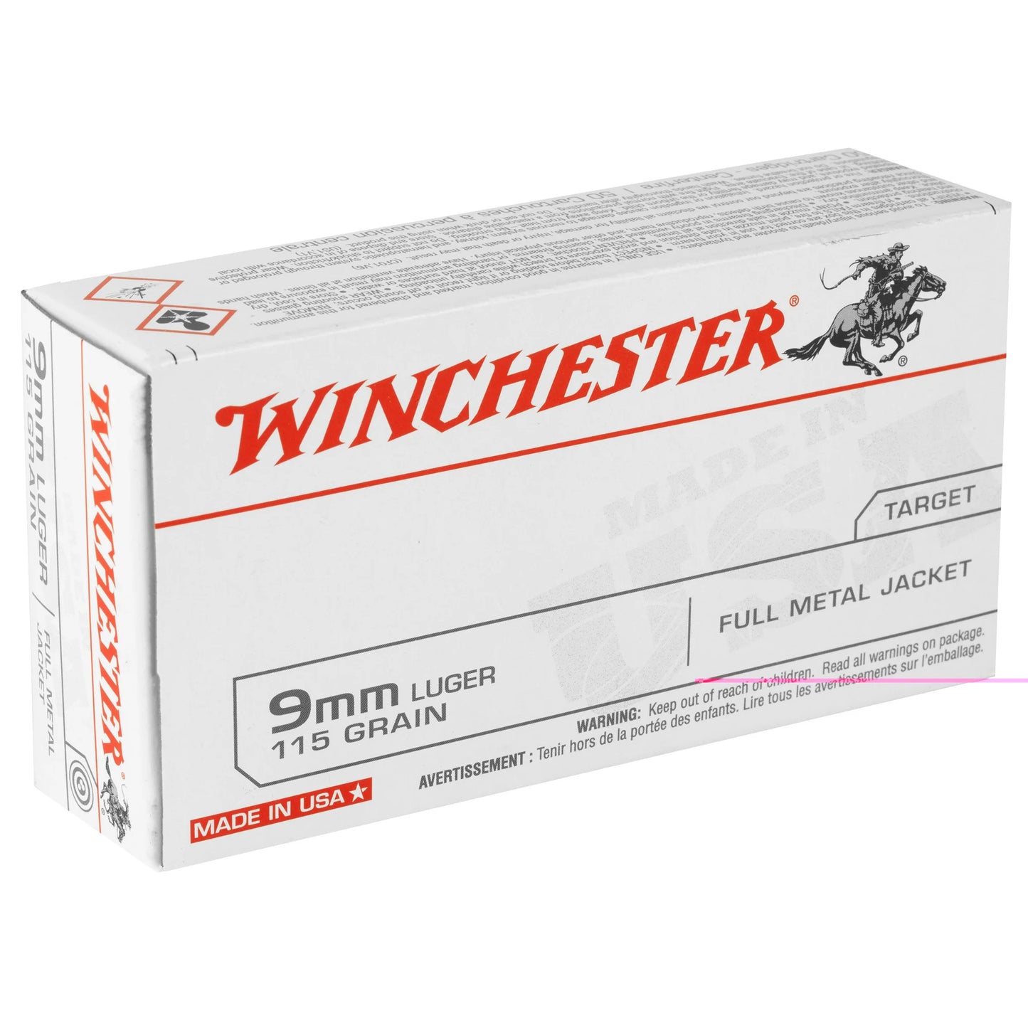 Winchester Ammunition, USA, 9MM, 115 Grain | FMJ | ( 50 Round Box)