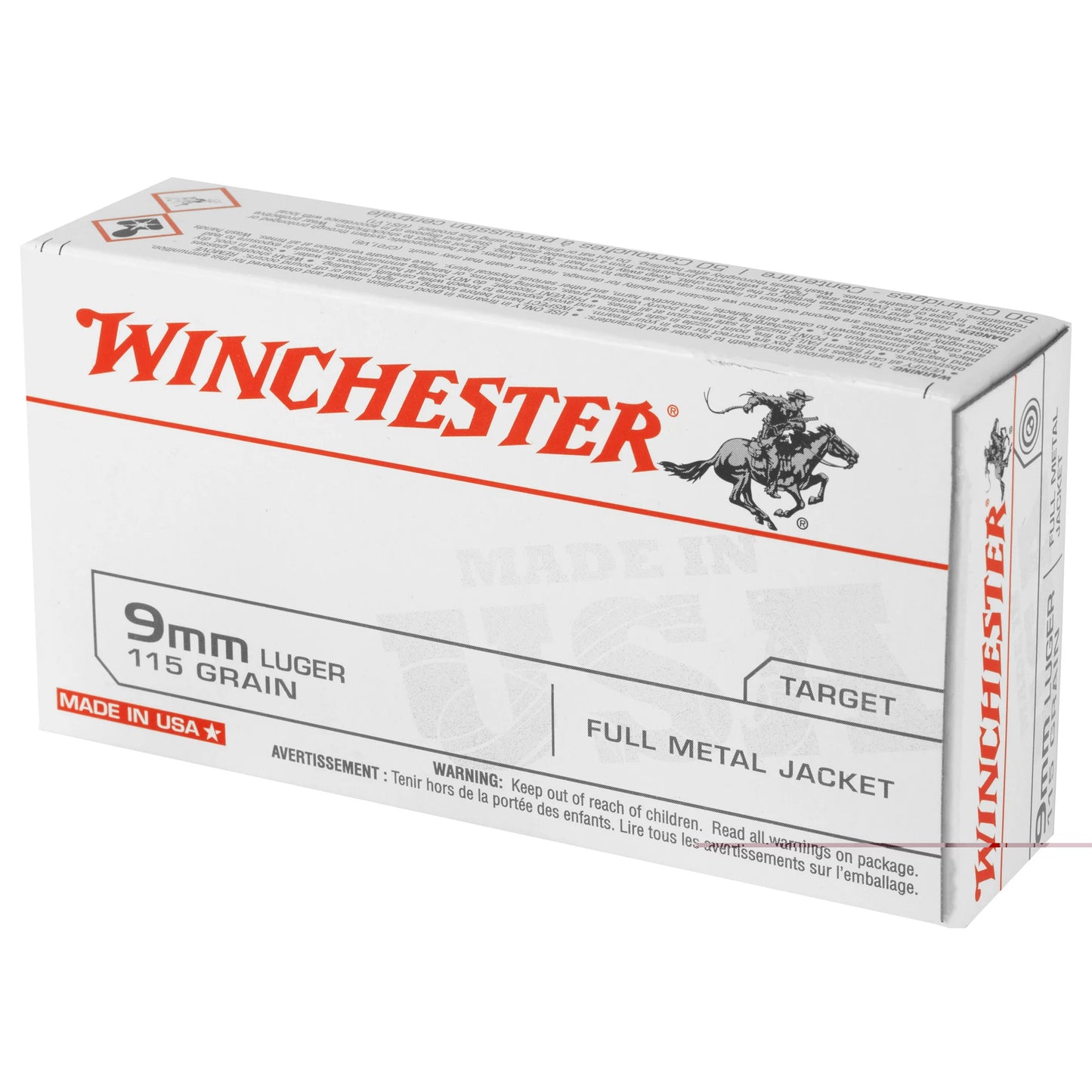 Winchester Ammunition, USA, 9MM, 115 Grain | FMJ | ( 50 Round Box)