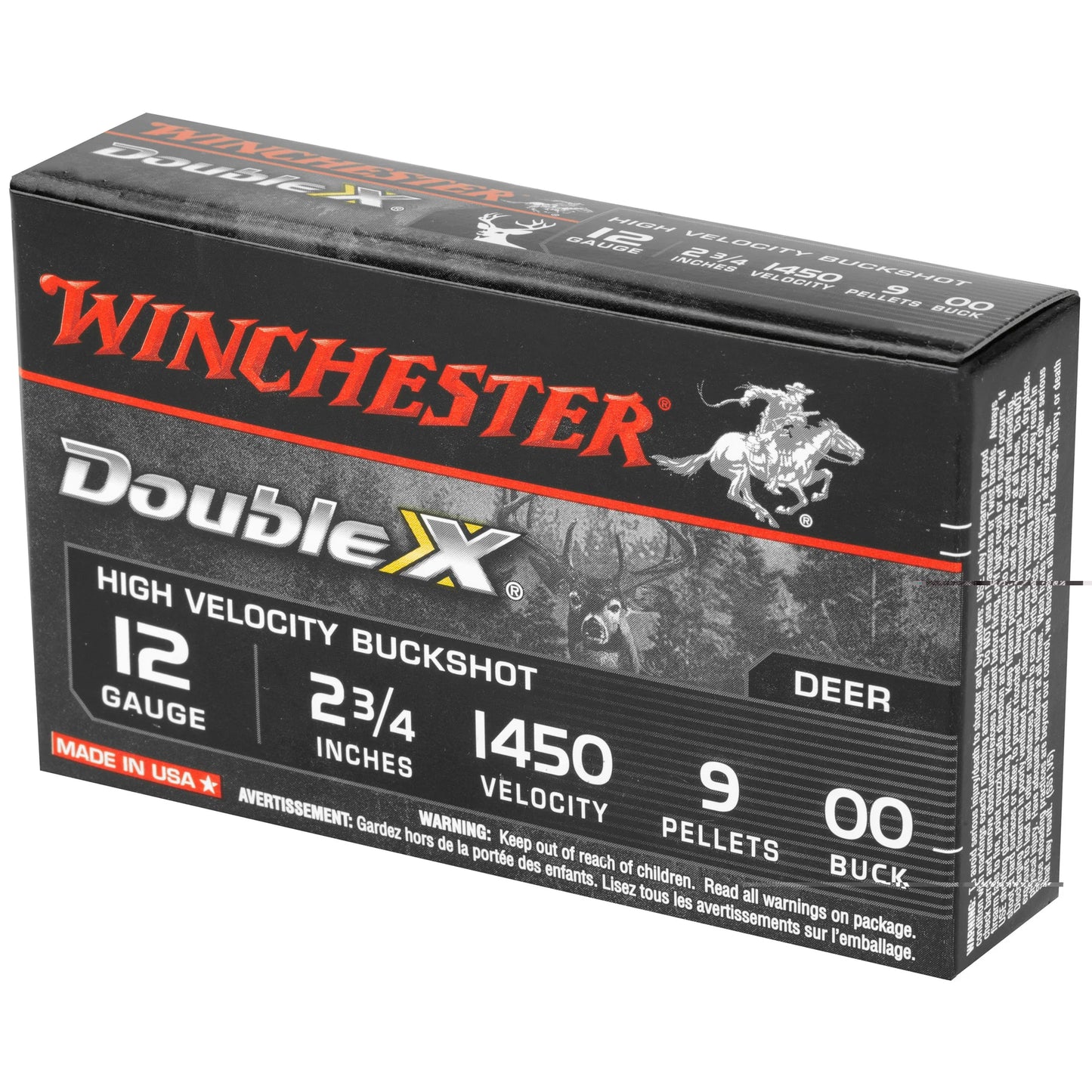 Winchester Ammunition, Double X, 12 Gauge, 2.75", 00 Buck, Buckshot, 9 Pellets  (5 Round Box)