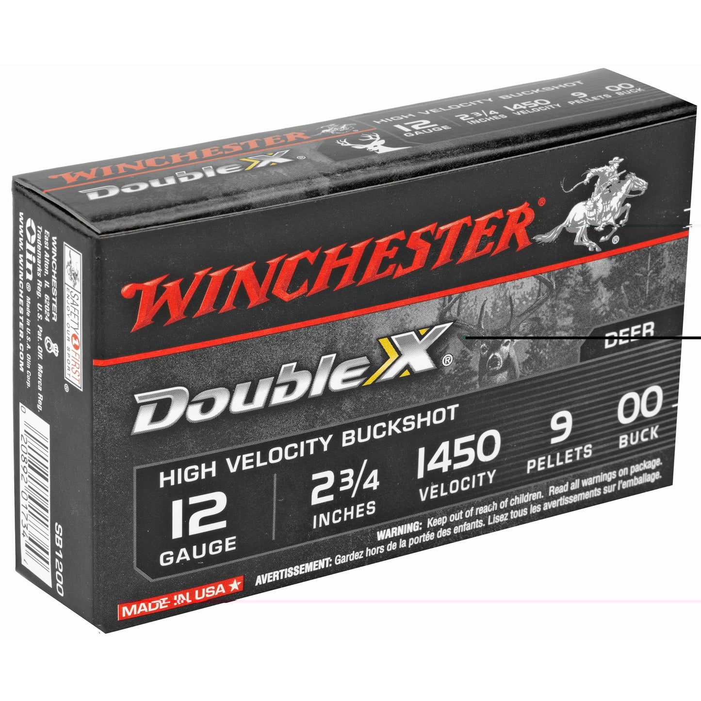 Winchester Ammunition, Double X, 12 Gauge, 2.75", 00 Buck, Buckshot, 9 Pellets  (5 Round Box)