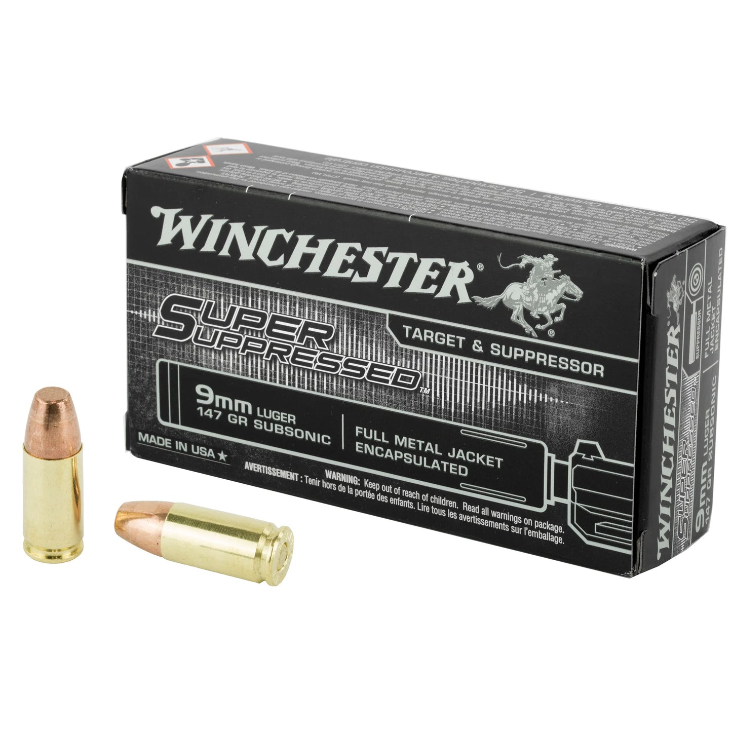 Winchester Ammunition, Super Suppressed, 9MM, 147 Grain | FMJ | Encapsulated  (50 Round Box)