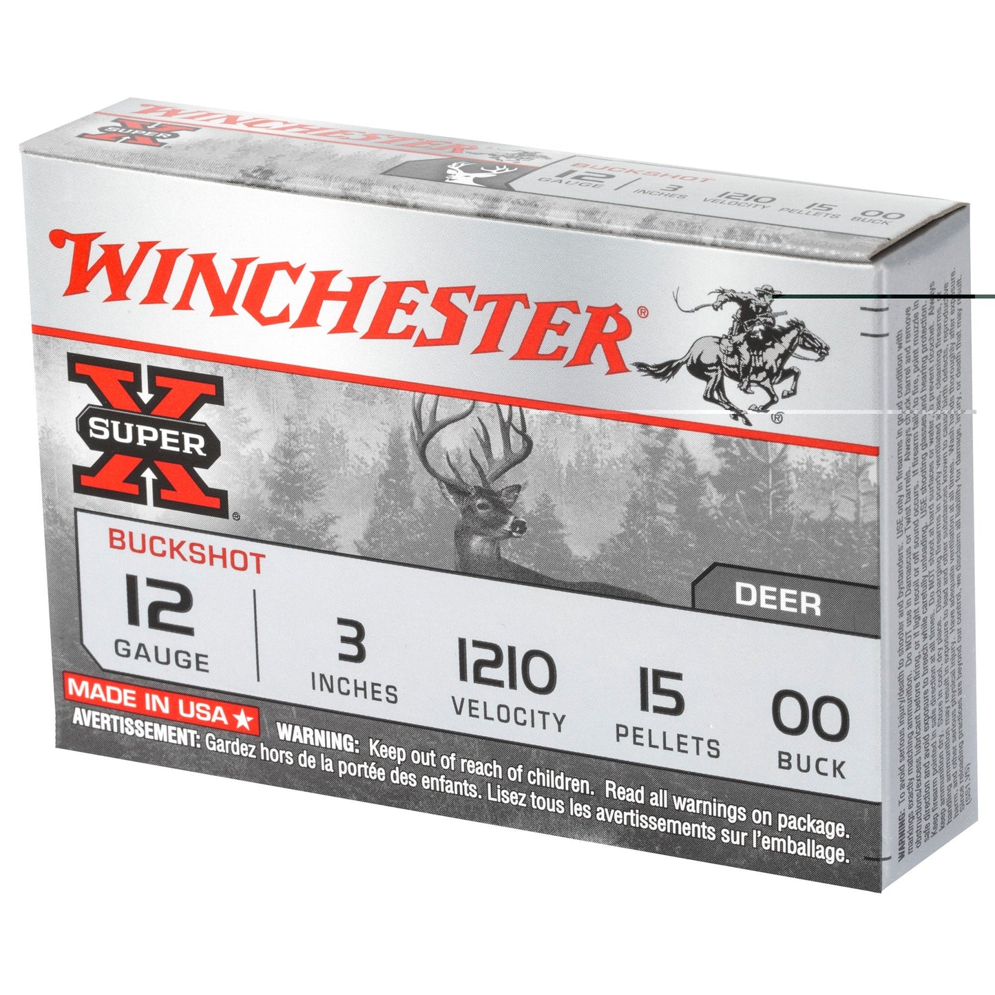 Winchester Ammunition, Super-X, 12 Gauge, 3", 00 Buck, Buckshot, 15 Pellets  (5 Round Box)