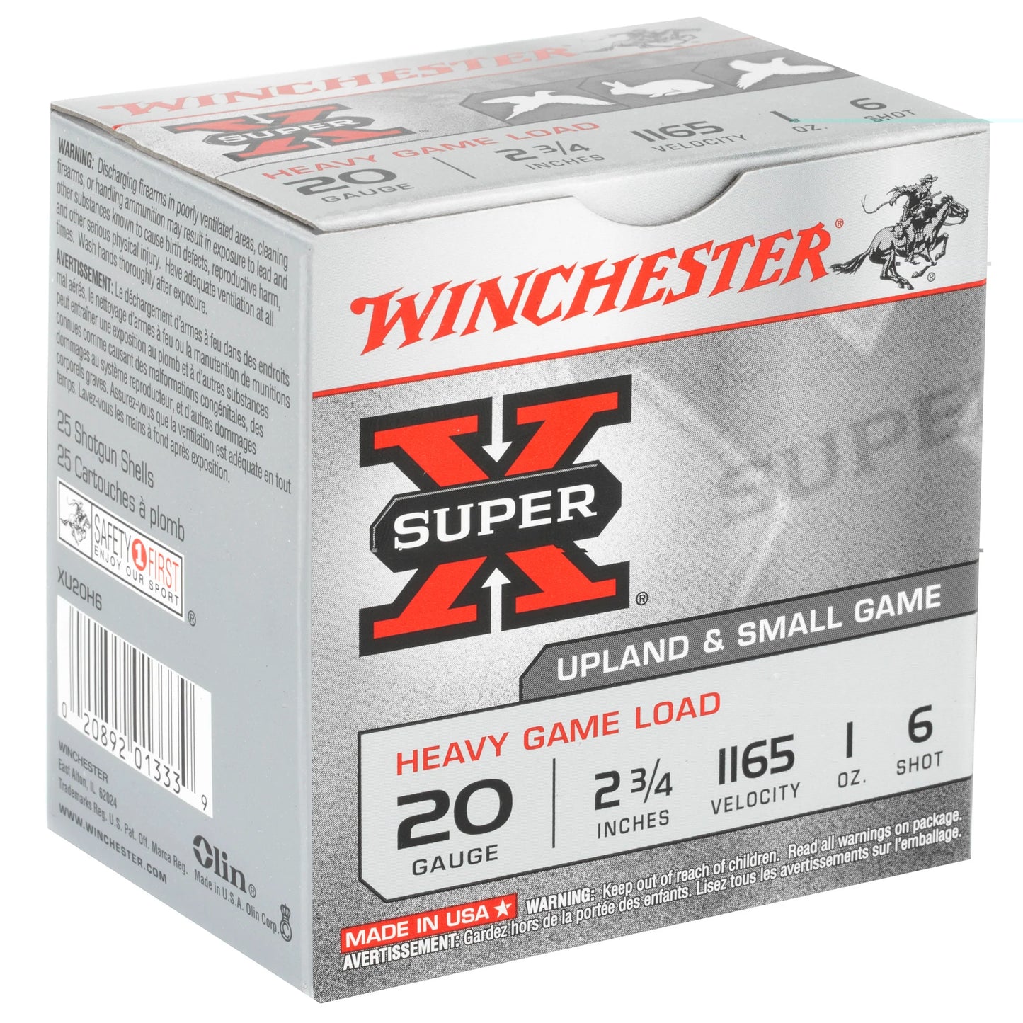 Winchester Ammunition, Super-X, 20 Gauge, 2.75", Heavy Game Load, #6, 1 oz., Shotshell  (25 Round Box)