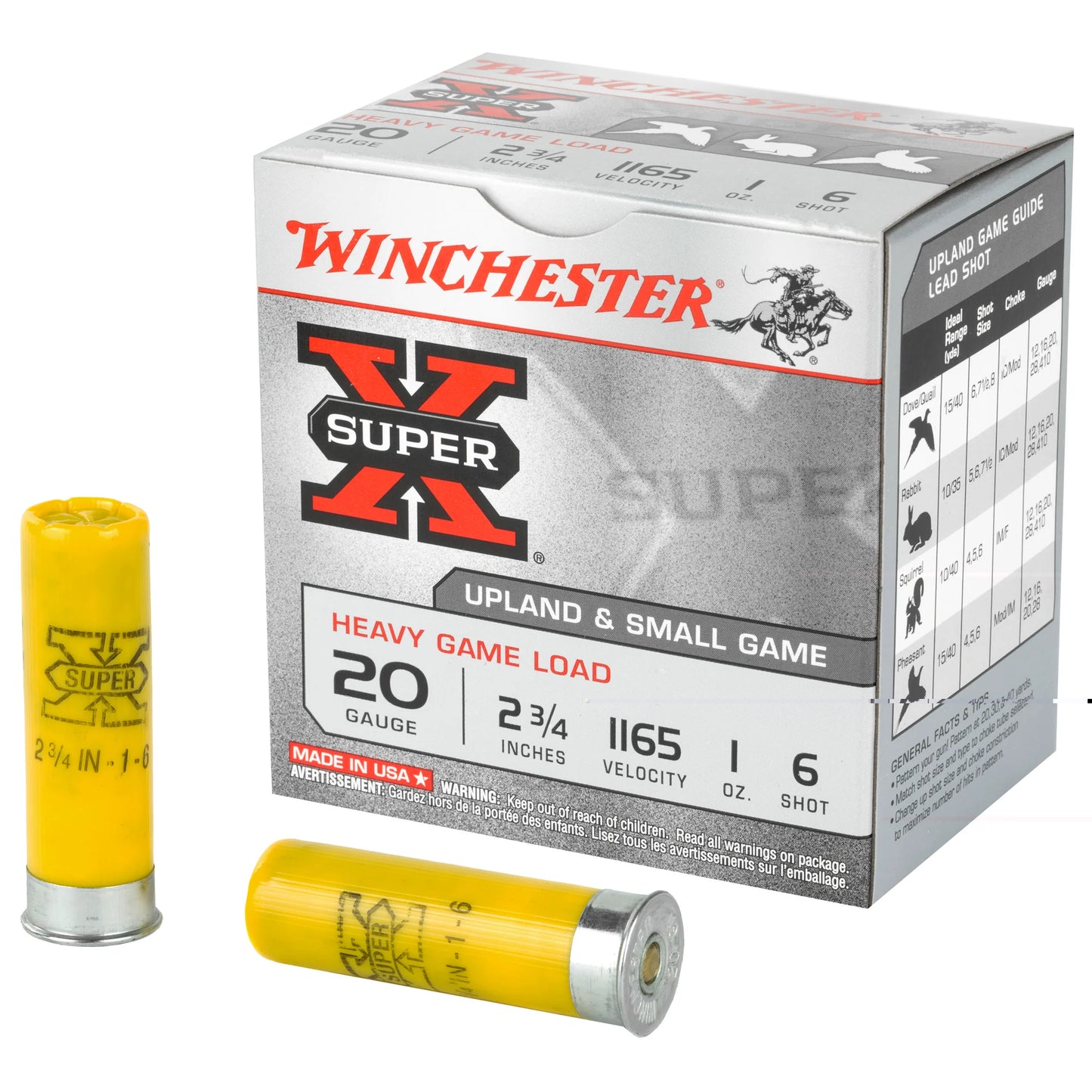 Winchester Ammunition, Super-X, 20 Gauge, 2.75", Heavy Game Load, #6, 1 oz., Shotshell  (25 Round Box)