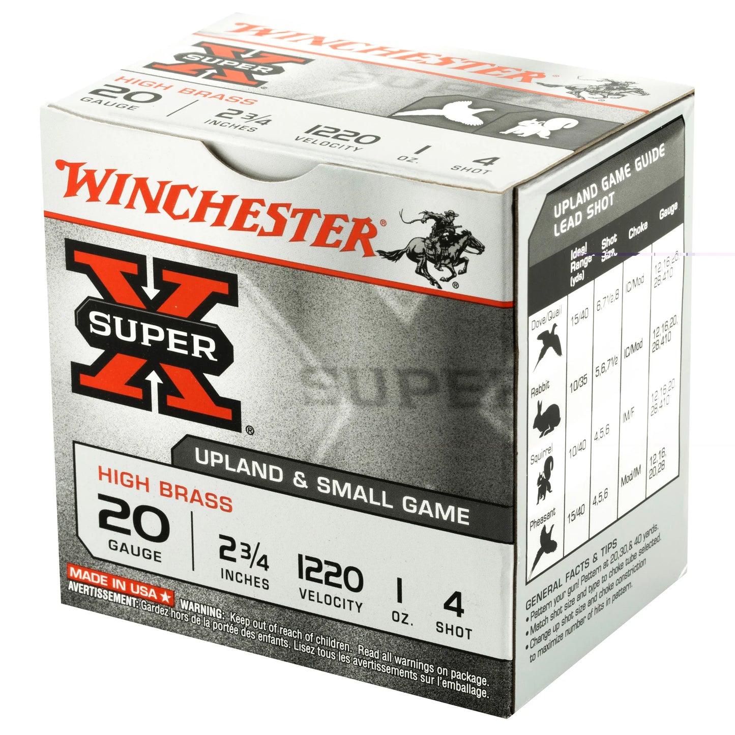 Winchester Ammunition, Super-X, 20 Gauge, #4, 2 3/4 Dram, 1 oz., Shotshell  (25 Round Box)