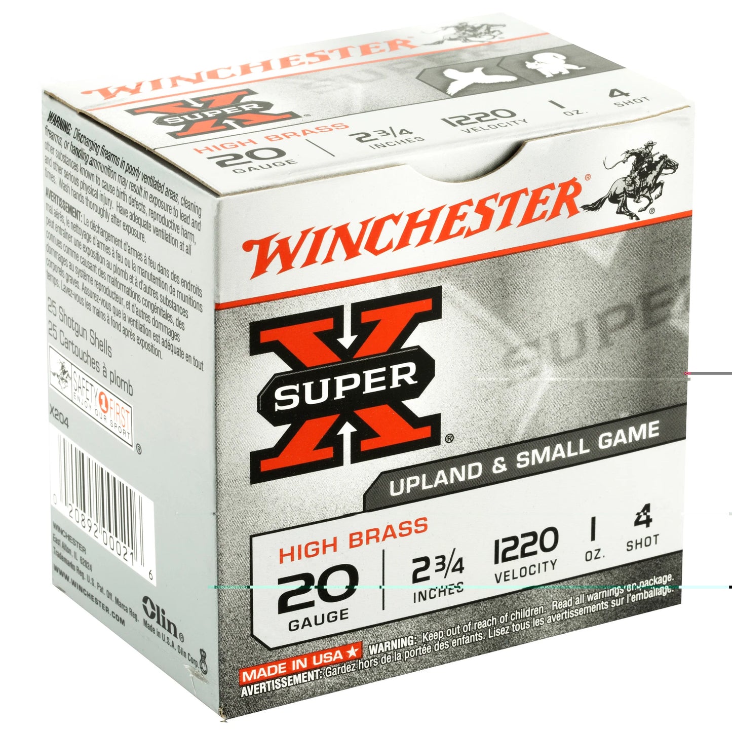 Winchester Ammunition, Super-X, 20 Gauge, #4, 2 3/4 Dram, 1 oz., Shotshell  (25 Round Box)