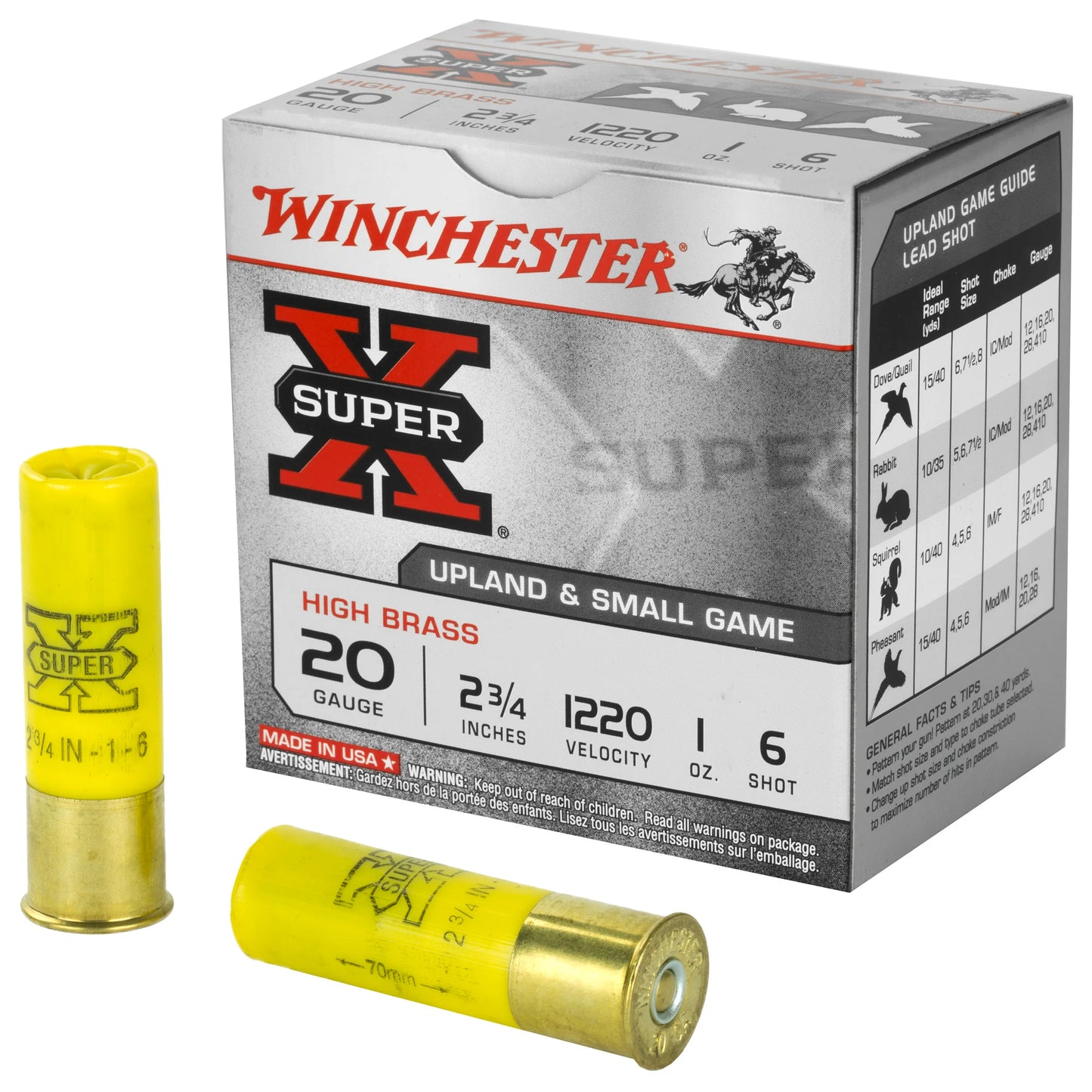 Winchester Ammunition, Super-X, 20 Gauge, 2.75" Chamber #6, 2 3/4 Dram, 1 oz., Shotshell  (25 Round Box)