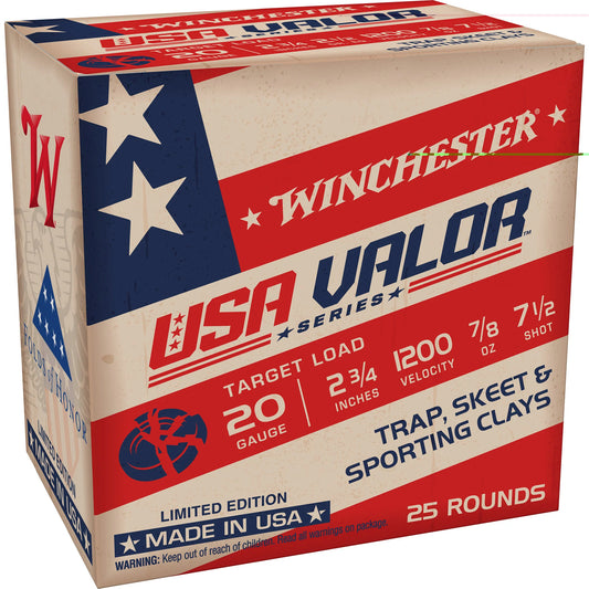 Winchester Ammunition, USA VALOR, 20 Gauge, 2.75", #7.5 Shot  (25 Round Box)