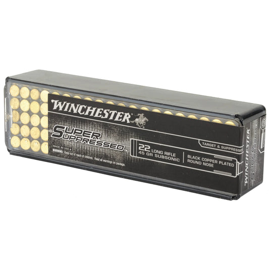 Winchester Ammunition, Super Suppressed, 22LR, 45 Grain, Black Copper Plated Round Nose, 100 Round Box