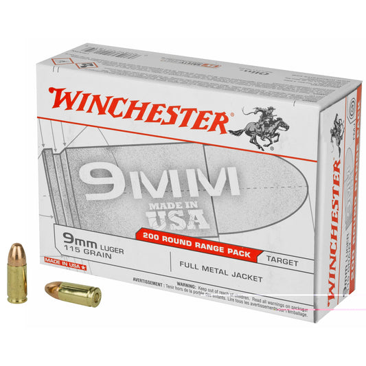 Winchester Ammunition, USA, 9MM, 115 Grain | FMJ | (200 Round Box)