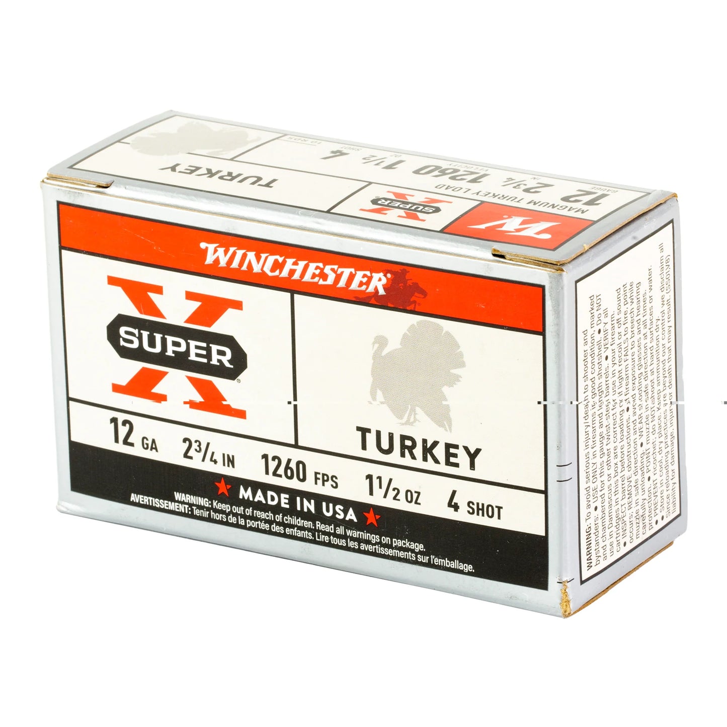 Winchester Ammunition, Super-X, Turkey, 12 Gauge 2.75", #4, 1.5 oz, Shotshell  (10 Round Box)