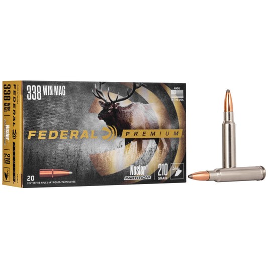 Federal, Premium, 338 WIN MAG, 210 Grain, Nosler Partition, 20 Round Box